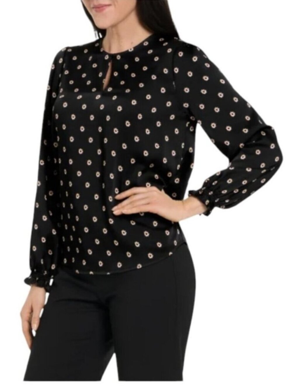 Ted Baker Elegant Floral Daisy Keyhole Blouse Size XL
